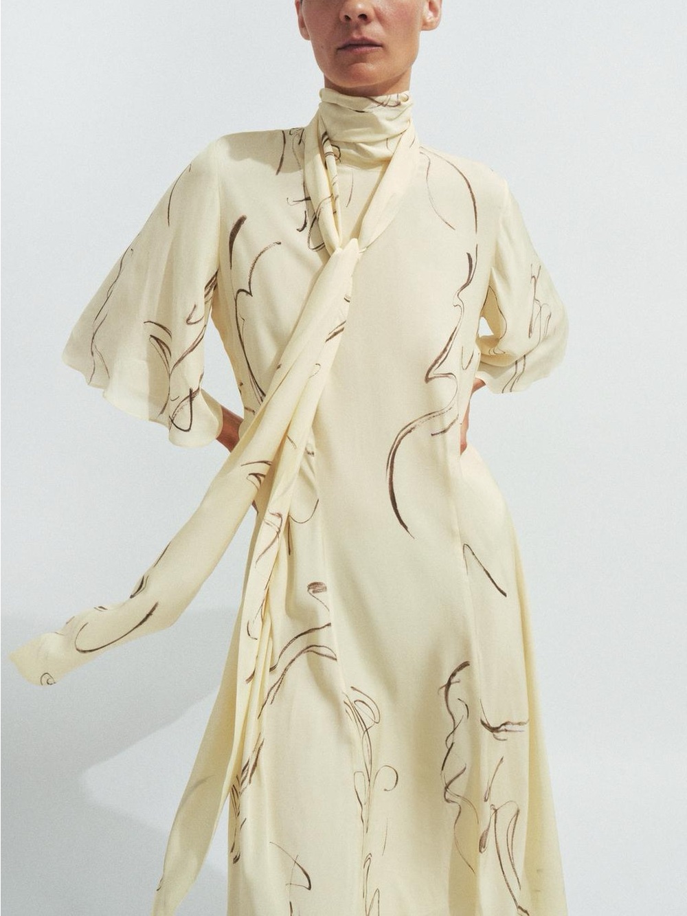 ZARA ZW Collection Printed Dress With Ties